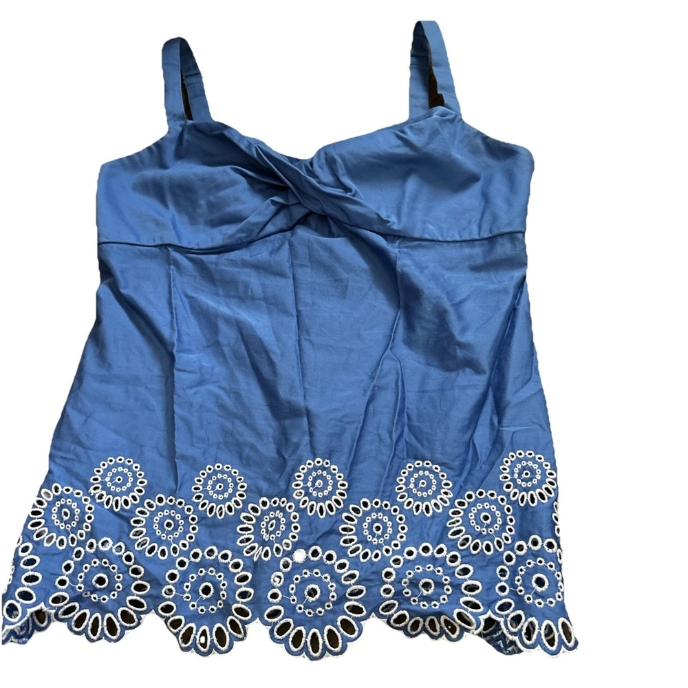Loft Embroidered Eyelet Twisted Front Cotton Sleeveless Cami Tank Top Size 0